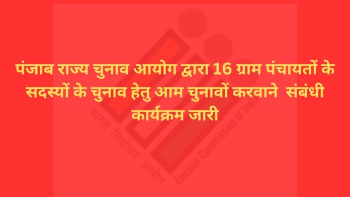 ਪੰਜਾਬ ਰਾਜ ਚੋਣ ਕਮਿਸ਼ਨ ਵੱਲੋਂ 16 ਗ੍ਰਾਮ ਪੰਚਾਇਤਾਂ ਦੇ ਮੈਂਬਰਾਂ ਦੀ ਚੋਣ ਲਈ ਆਮ ਚੋਣਾਂ ਕਰਵਾਉਣ ਸਬੰਧੀ ਪ੍ਰੋਗਰਾਮ ਜਾਰੀ